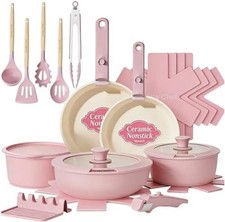 Pots and Pans Set Non Stick, 21 Pcs Ceramic Cookware Set with Detachable Handles