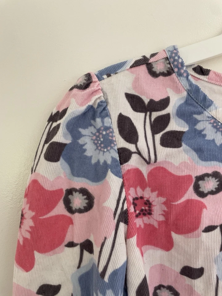 Gymboree Kid Girl Colorful Pink Floral Corduroy Pleated Long Sleeve Top White 10 - Image 3 of 4