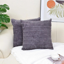Pack of 2 Corduroy Decorative Throw Pillow Covers 18X18 Inch Soft Boho Striped P