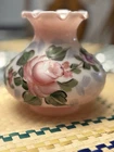 Vintage Pink Roses Milk Glass Hurricane Lamp Shade Hand Painted Fluted Top