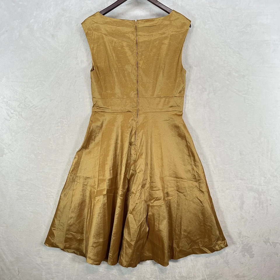 Vestido ModCloth para mujer 12 calce dorado acampanado sin mangas fiesta cóctel vacaciones glamour Foto 3 de 4
