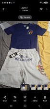 True Religion Men  s Gray Fleece Sweat Shorts Snake Graphic Logo Drawstring 9"