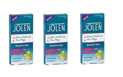 Jolen Bikini & Achsel Wachsstreifen für empfindliche Haut, 16 Wachsstreifen, 3er Pack