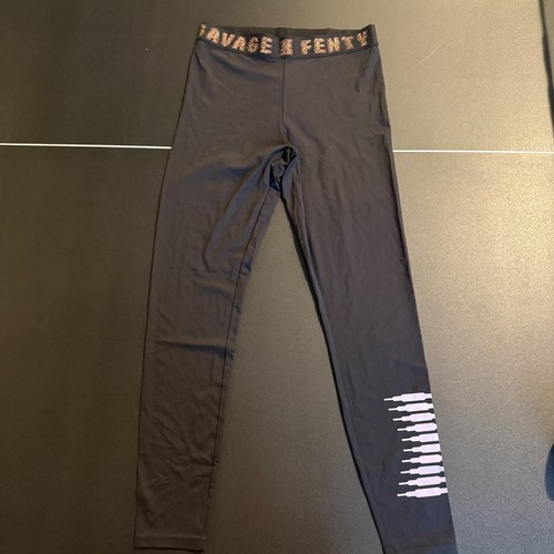 Savage X Fenty by Rihanna Forever Savage Black Leggings Rose Gold Logo Large NWT