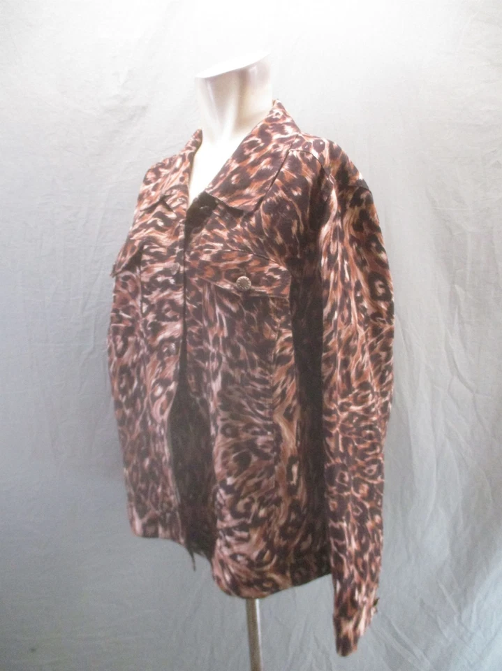 Lucy & Laurel Size 2X Women 100% Linen Button Up Stylish Firm Leopard Jacket 001 - Image 3 of 4