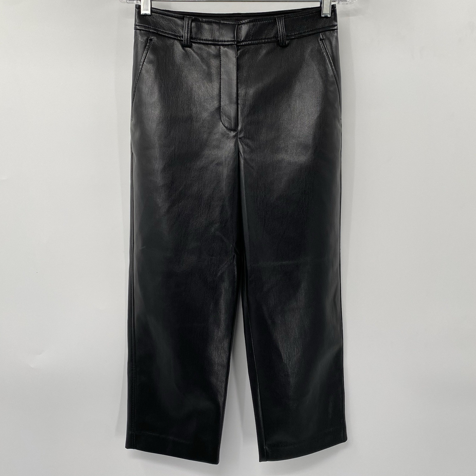 Babaton Women's 6 Black Faux Leather Command High Rise Wide Leg Cropped Pants