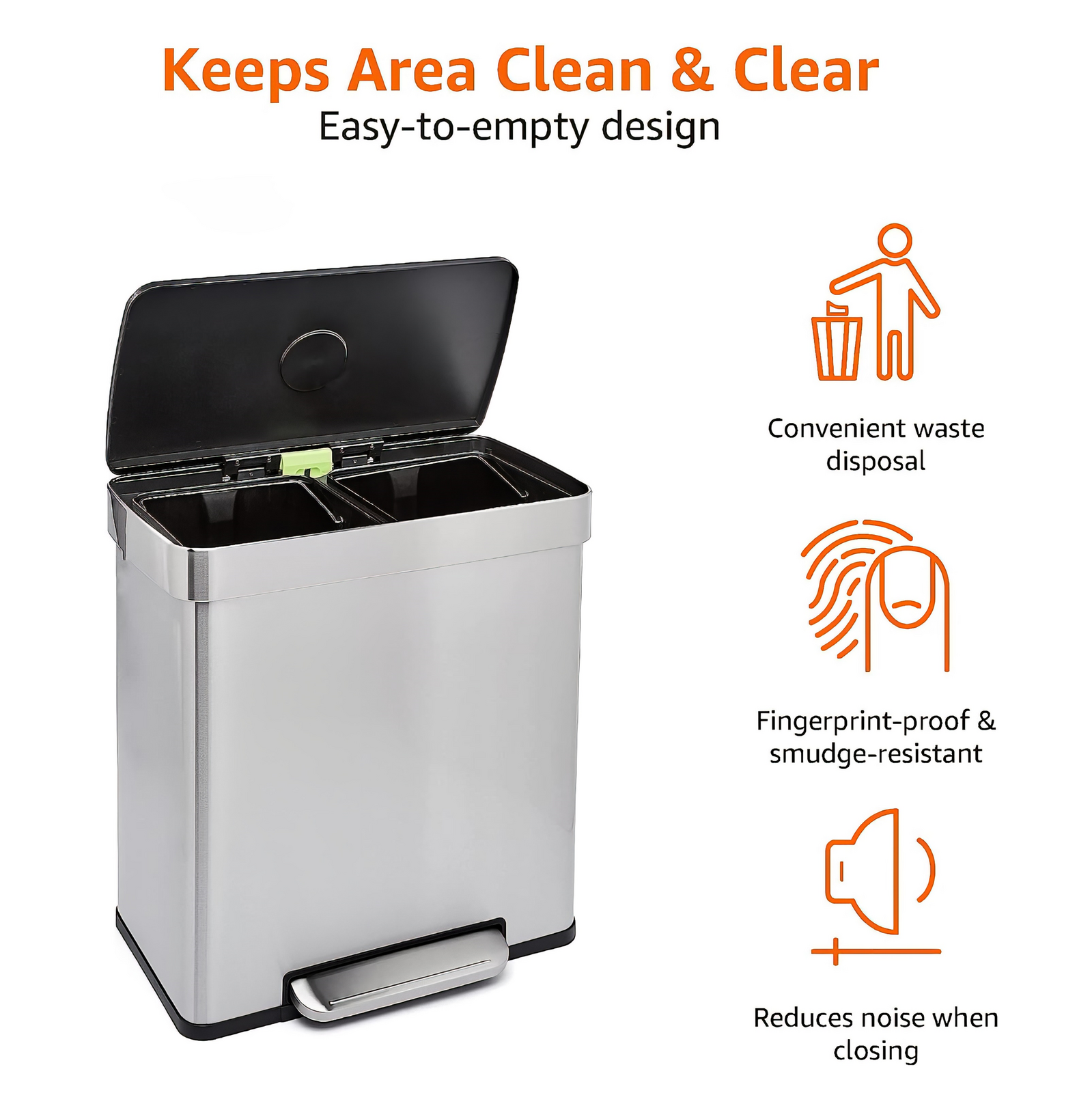 Stainless Steel 60L Dual Compartment Pedal Bin eBay