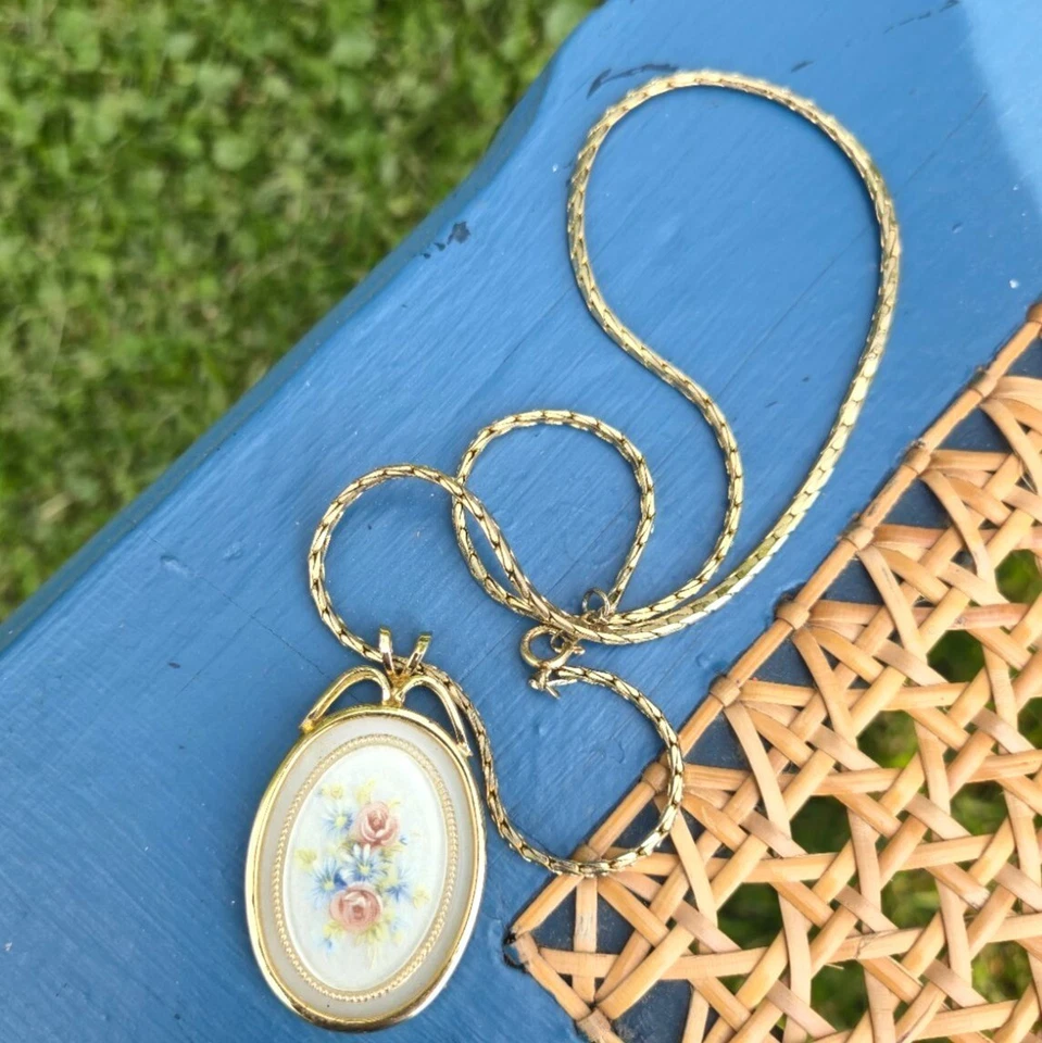Colgante Floral Monet Vintage en Collar Cadena 14k GF Conjunto Joyería Vintage Regalo Foto 3 de 4
