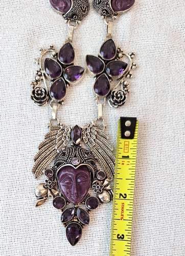 Amethyst Simulated Stone Quartz Silver Finish Moon Goddess Boho Chain Necklace - Picture 11 of 11
