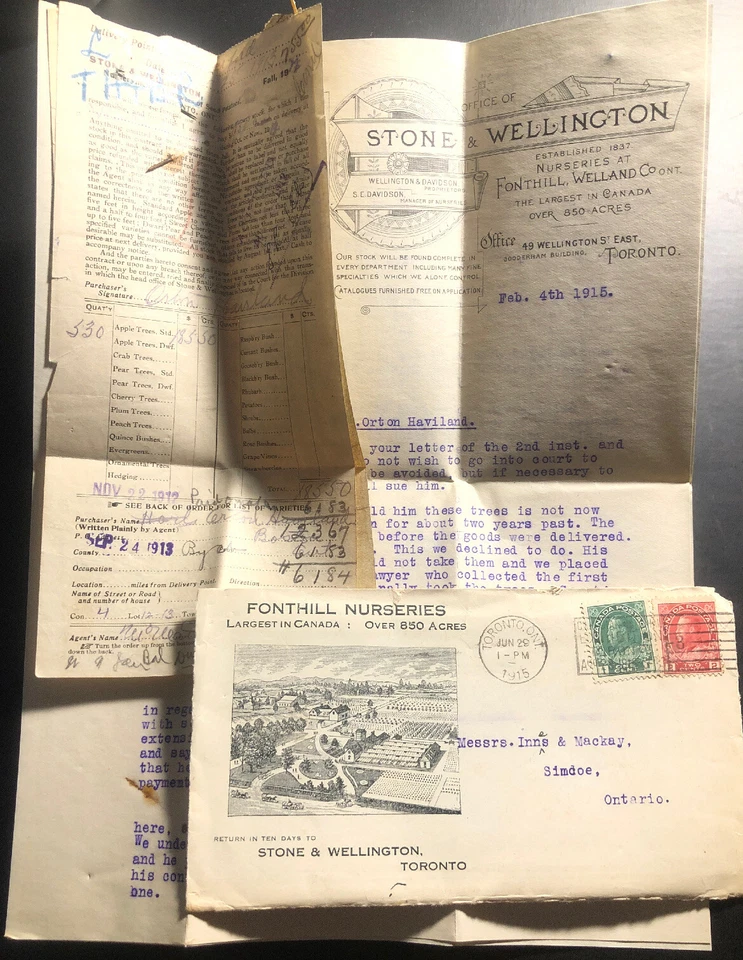 Cubierta de viveros Fonthill publicidad Toronto Canadá 1915 para Simcoe con letras Foto 2 de 4