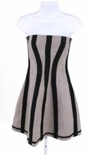 D&G Dolce & Gabbana Beige Black Linen Striped Strapless Dress Size Italian 36