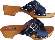 Elegante Schweden HOLZ CLOGS - Gr.38,5 Dunkel BLAU, Echt LEDER