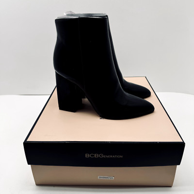 BCBGeneration Women's Briel Block Heel Bootie, Black Patent - Synthetic, Size 5