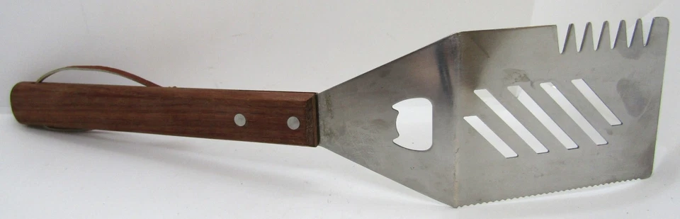 Coleman 15" Stainless Grill Tool with Wooden Handle, 4" Flip Surface. - Image 2 of 4