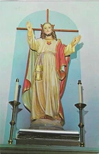 Vintage Ohio Chrome Postcard Sacred Heart Statue Marywood Bellevue