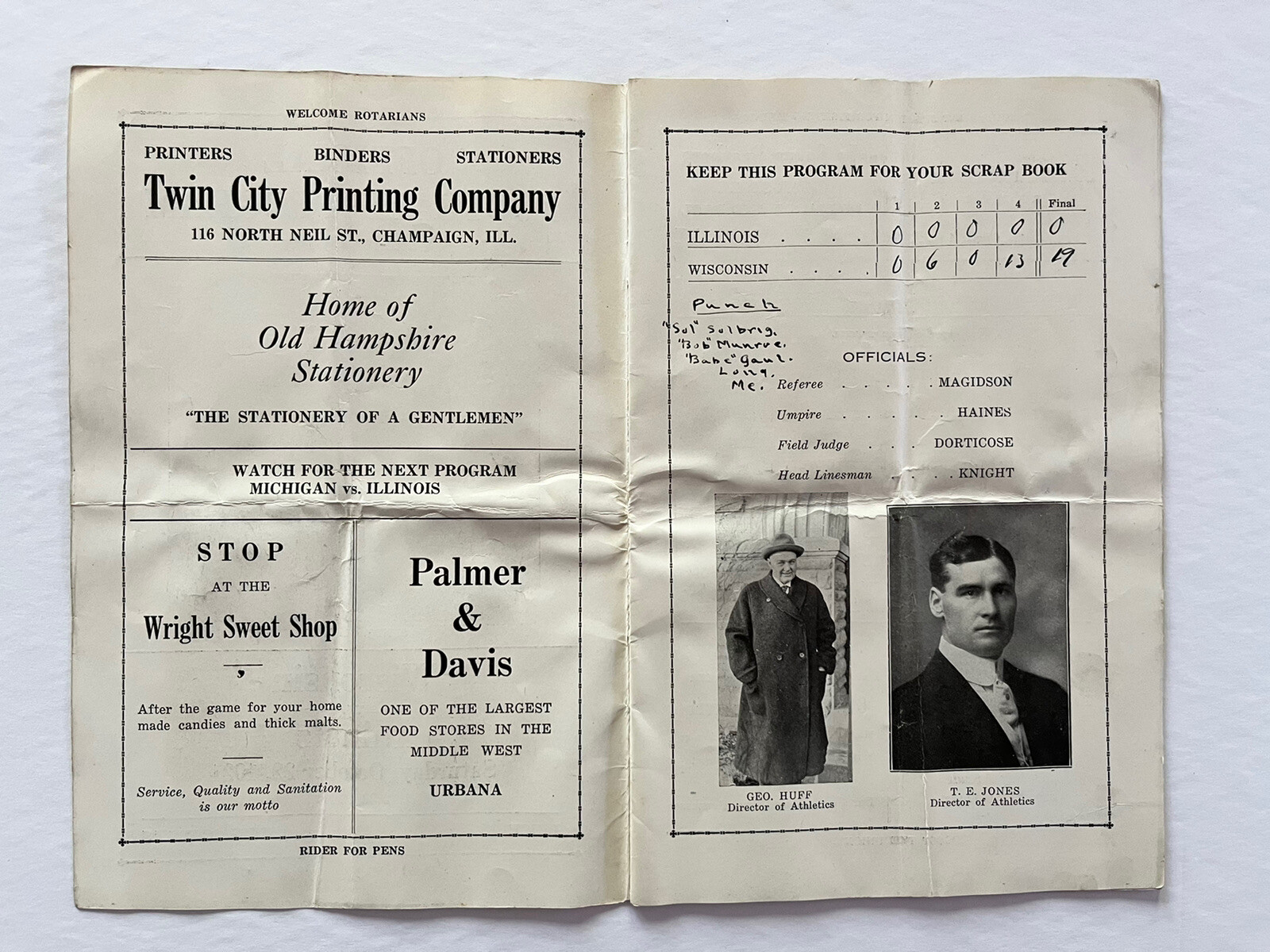 1921 Illinois vs Wisconsin football program. eBay