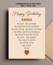 Personalized Name Romantic Happy Birthday Card for Her Wife Girlfriend Husband