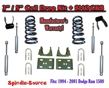 3" / 5" Drop Lowering Kit + SHOCKS FOR 94 - 01 Dodge Ram 1500 V8 Reg Cab 2WD