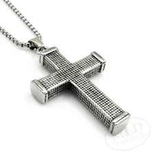 Christian Mens Solid Heavy Gothic Latin Silver Cross Pendant Necklace Both Sides