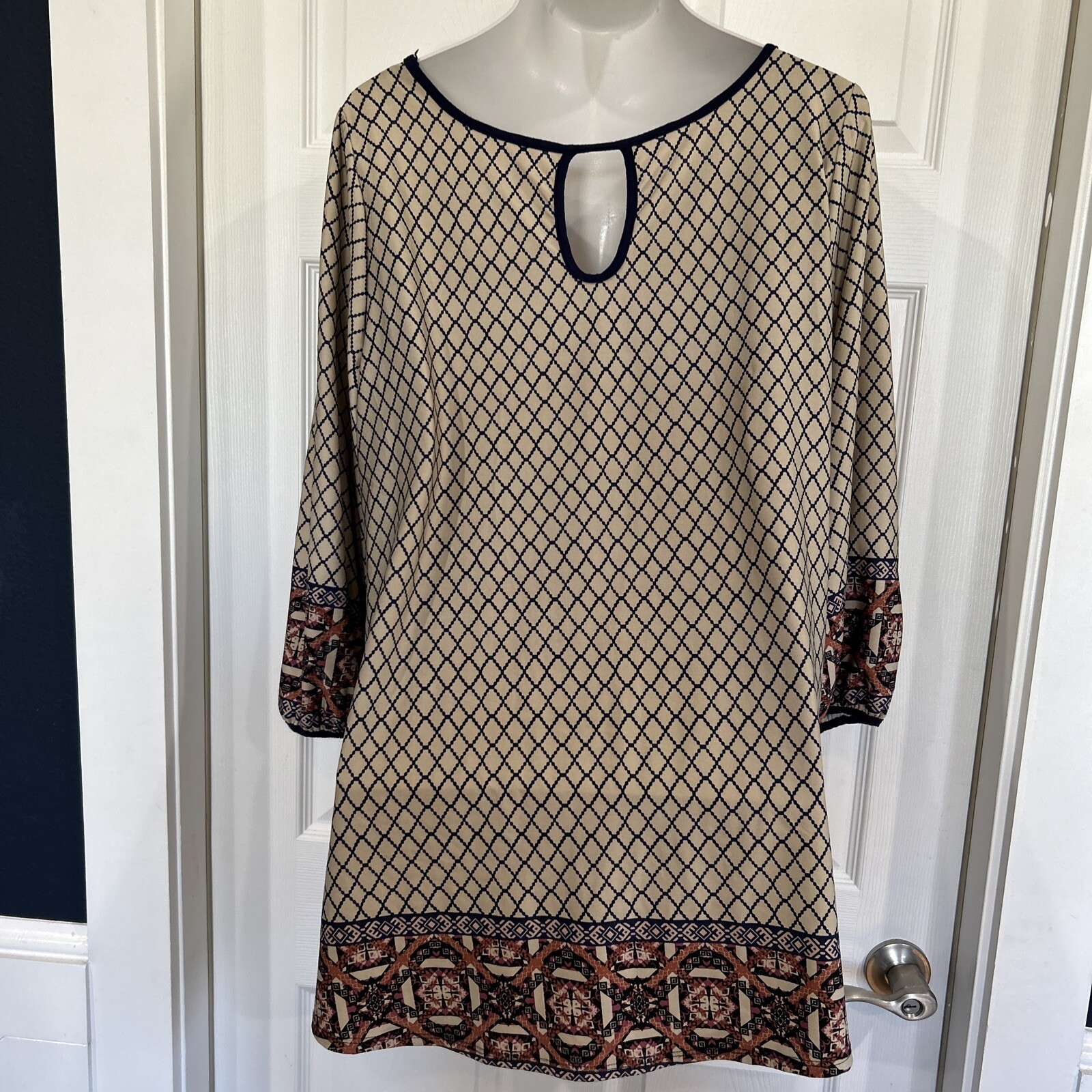 Emerald Stretch Tunic Blouse Trellis Geometric Print Top Women's Plus Size 2X