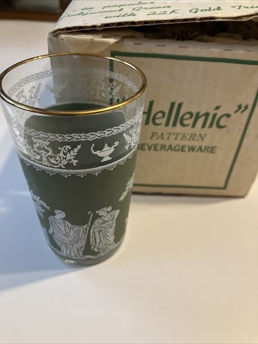 Vintage 8er Set MCM HELLENIC 6oz Saftgläser 22k Rand NEU Weggewood Grün