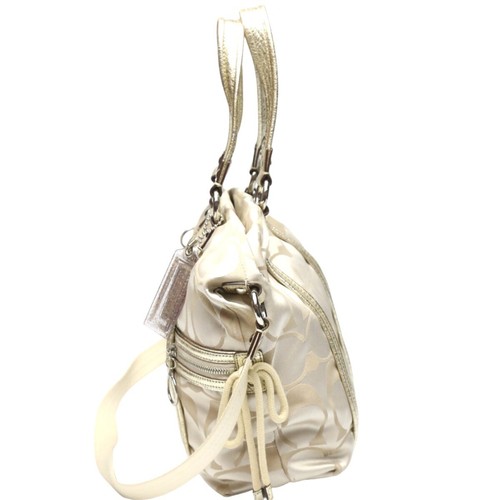 Borsa COACH Signature papavero raso faretto tote bag pelle beige x oro donna 13843 - Foto 4 di 20