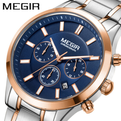MEGIR Herren Chronograph Armbanduhr Edelstahl Wasserdichte Quarzuhren