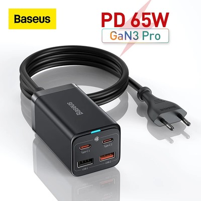 Baseus GaN3 65W Ladegerät USB C QC4.0 PD Schnell Netzteil Für iPhone 15 Samsung