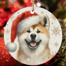 Merry Xmas Akita Dog Santa Snowflake Winter Christmas Ornament Gift Tree Decor