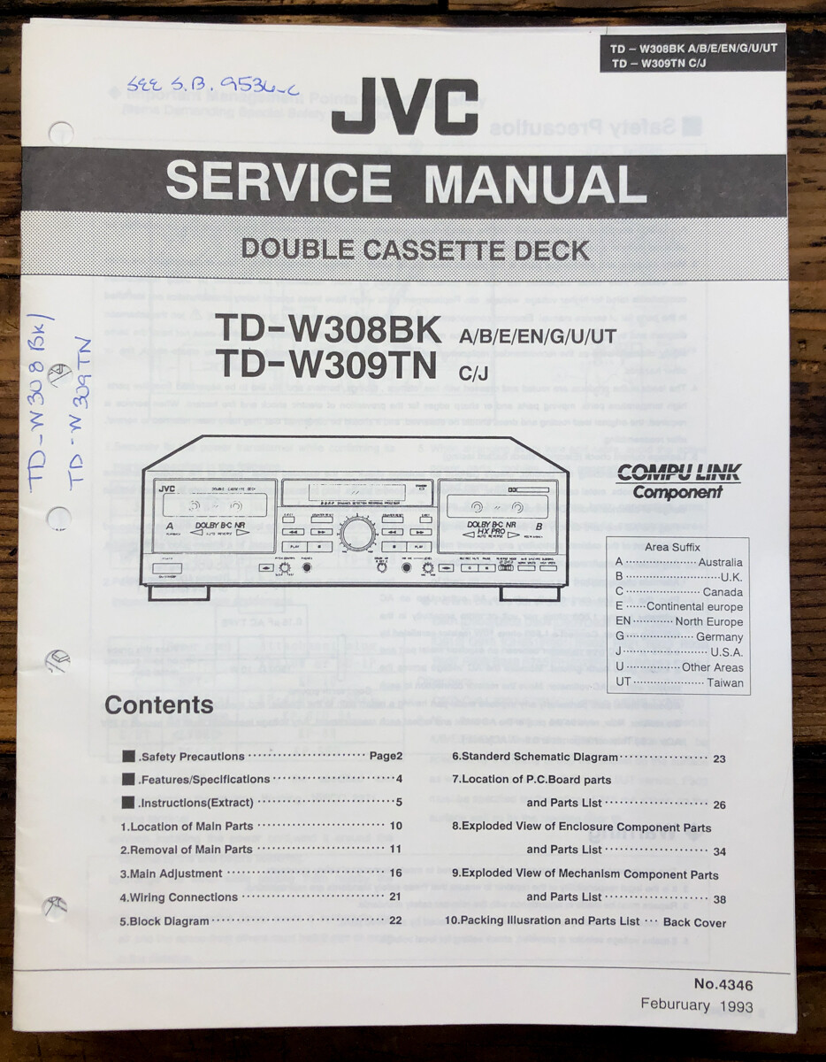 JVC TD-W308 TD-W309 Cassette Service Manual *Original* | eBay