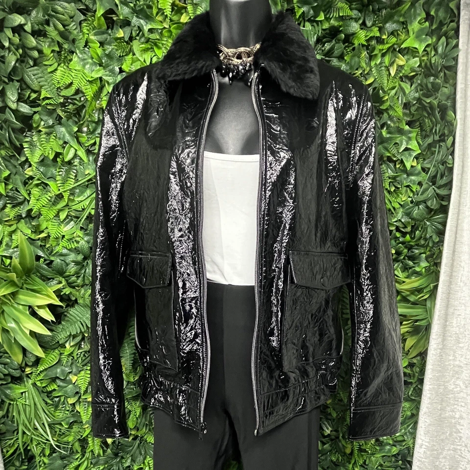 7 FOR ALL MAN KIND Chaqueta Mujer Pequeña Cuero Negro Cuello Piel de Cordero $695 1610 Foto 2 de 4