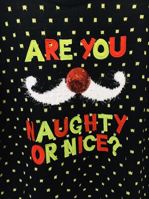 U Pick Mens 'Naughty or Nice' Ugly Christmas Sweater Sequin Medium Large New