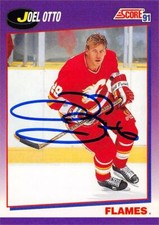 Joel Otto autographed hockey card (Calgary Flames) 1991 Score #96