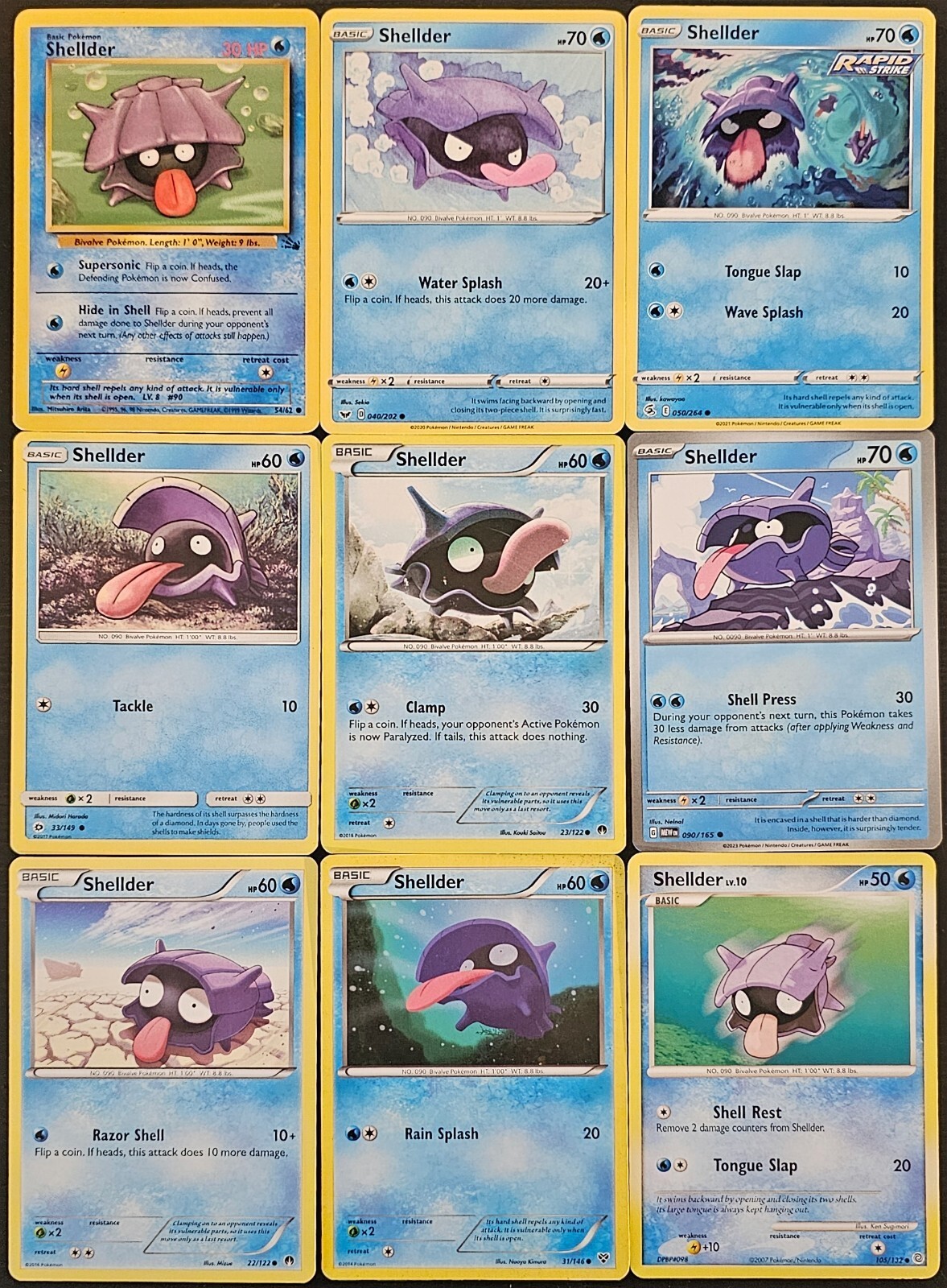(9x) Shellder Base Fossil Pokemon Card Collection Set Deck Building Water Blue