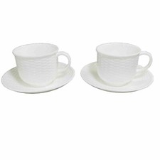 2 Wedgwood Nantucket Basketweave Flat Cups Saucers Geo Davis England Bone China