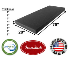 FoamRush 28" x 76" Charcoal High Density Upholstery Foam Cushion Medium Firm USA