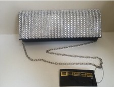 New SASHA Black Satin Clutch Shoulder Evening Bag Purse Embellished Rhinestone