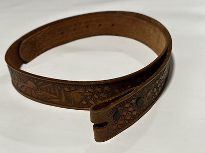 Vintage HAND TOOLED Leather Belt Sz 40 EAGLE Western Cowboy NO BUCKLE