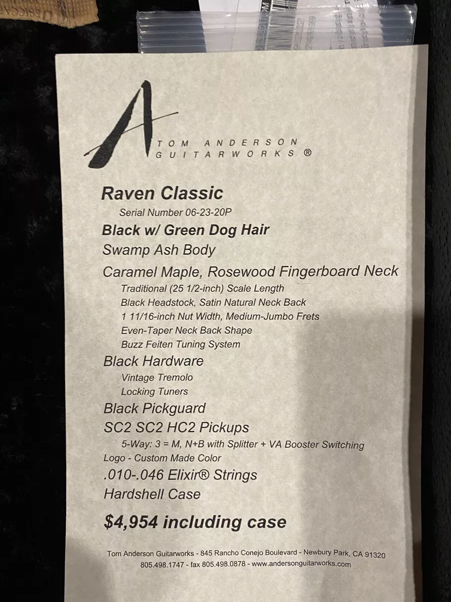 Tom Anderson Raven Classic Black w Green Dog Hair eBay