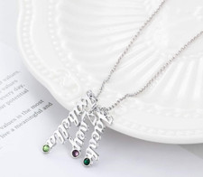 Collar colgante de plata de ley 925 con nombre recortado personalizado 3 nombres - 3 piedras de nacimiento