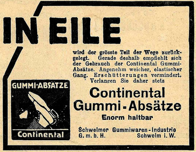 Anzeige/Werbung/Reklame 1913: CONTINENTAL GUMMI-ABSÄTZE - SCHWELM