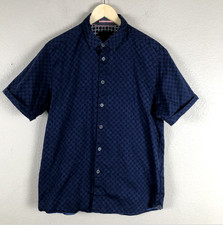 Ted Baker Shirt Mens X Large Navy Blue Short Sleeve Button Up Polka Dot Cotton