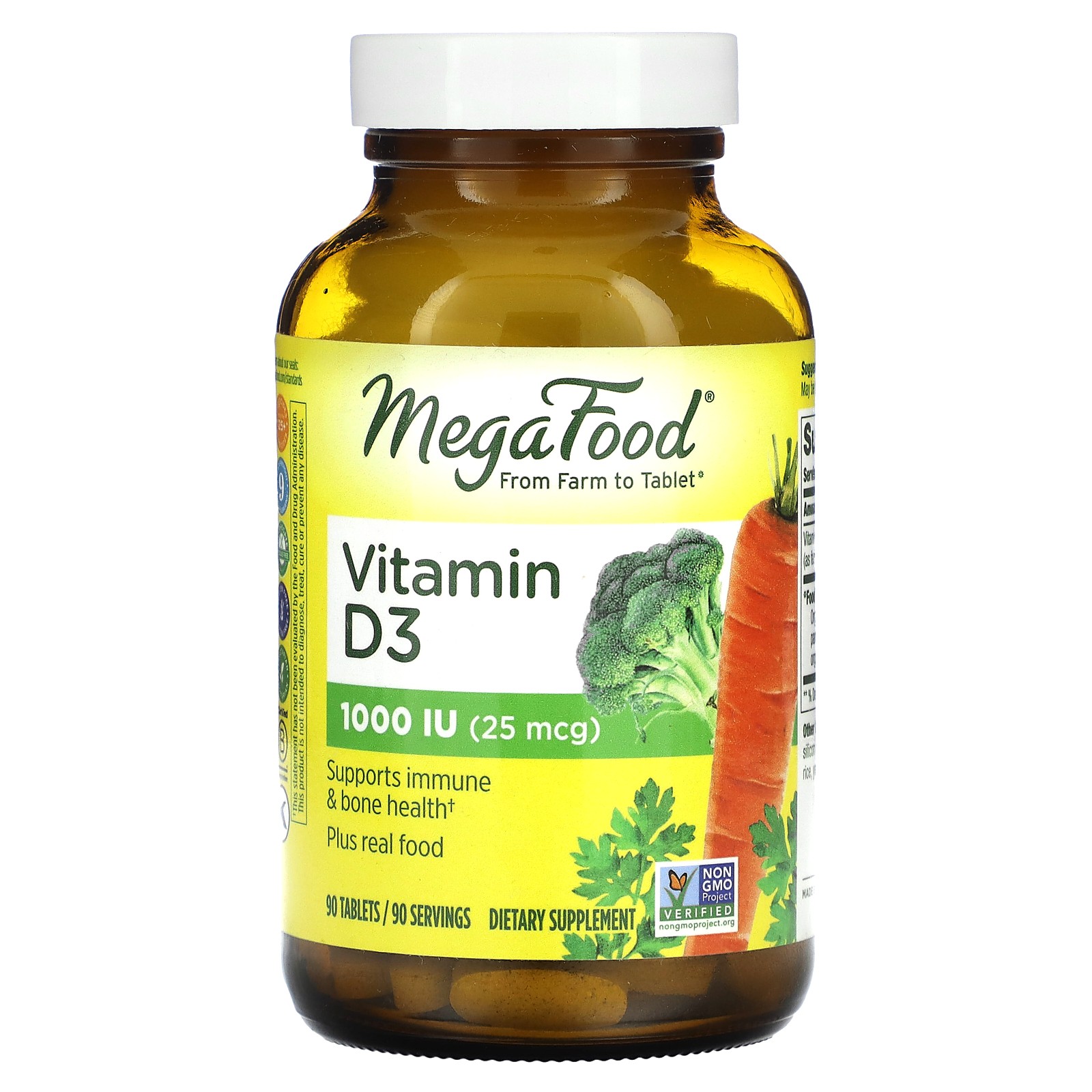 MegaFood Vitamin D3 1 000 IU 90 Tablets Dairy-Free, Gluten-Free, Kosher, NSF