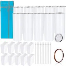 10 Pack Sublimation Tumblers Bulk Straight Skinny Tumbler Blanks 20oz for Hea...