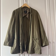 Ladies Autograph Marks & Spencer Pure Linen Khaki Green Open Jacket UK 14