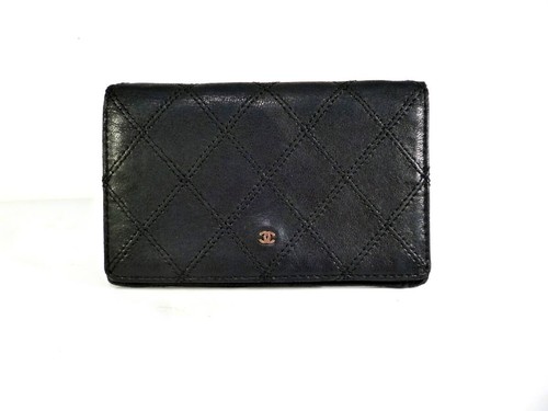 CHANEL Coco Mark Bi fold Wallet Coin Case Black Bicolor