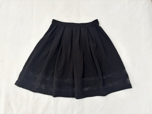 Tokito skirt size 12 black pleated flared high waist  trim detail knee length