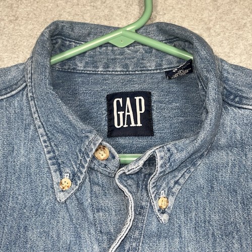 Vintage GAP Jeanshemd Herren Large Blau Button Down Made USA Tasche 90s Workwear - Bild 3 von 15