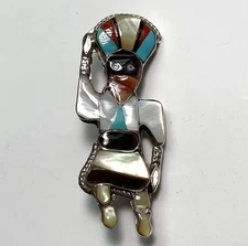 Vintage Zuni Multistone Inlay Pin Or Pendant Sterling Apache Dancer Gemstone