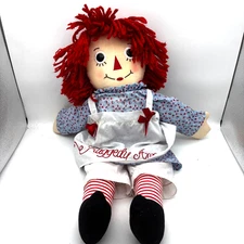 Vintage Raggedy Ann Doll Red Yarn Hair Blue Dress White Apron 20" Stuffed Plush
